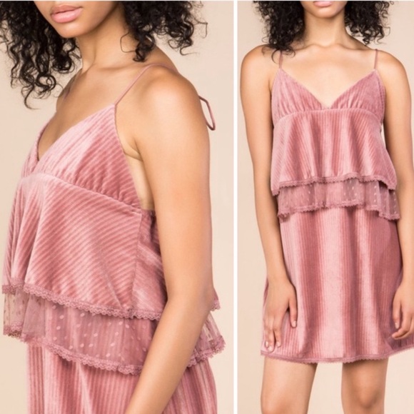 LAST CHANCE POL Velvet Slip Dress w/Cascading Ruffles NWT - Picture 1 of 5